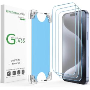 imageamFilm 2 Pack Magnetic OneTouch for iPhone 16eiPhone 14iPhone 1313 Pro 61quot Screen Protector Eco Friendly Indestructible 9H Tempered Glass 15 seconds AutoAlignment ampamp Ultra Fast Installation15P67