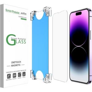 imageamFilm 2 Pack Magnetic OneTouch for iPhone 16eiPhone 14iPhone 1313 Pro 61quot Screen Protector Eco Friendly Indestructible 9H Tempered Glass 15 seconds AutoAlignment ampamp Ultra Fast Installation14P61