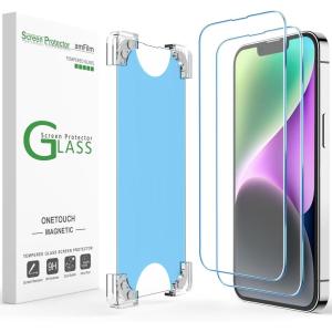 imageamFilm 2 Pack Magnetic OneTouch for iPhone 16eiPhone 14iPhone 1313 Pro 61quot Screen Protector Eco Friendly Indestructible 9H Tempered Glass 15 seconds AutoAlignment ampamp Ultra Fast Installation1467