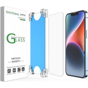 imageamFilm 2 Pack Magnetic OneTouch for iPhone 16eiPhone 14iPhone 1313 Pro 61quot Screen Protector Eco Friendly Indestructible 9H Tempered Glass 15 seconds AutoAlignment ampamp Ultra Fast Installation16e141361
