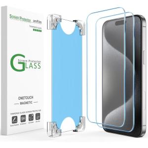 imageamFilm 2 Pack Magnetic OneTouch for iPhone 16eiPhone 14iPhone 1313 Pro 61quot Screen Protector Eco Friendly Indestructible 9H Tempered Glass 15 seconds AutoAlignment ampamp Ultra Fast Installation15P61