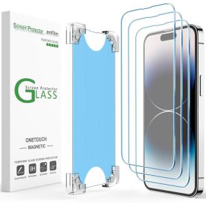 imageamFilm 2 Pack Magnetic OneTouch for iPhone 16eiPhone 14iPhone 1313 Pro 61quot Screen Protector Eco Friendly Indestructible 9H Tempered Glass 15 seconds AutoAlignment ampamp Ultra Fast Installation14P67