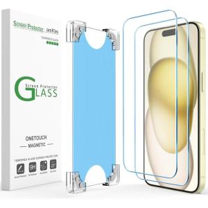 imageamFilm 2 Pack Magnetic OneTouch for iPhone 16eiPhone 14iPhone 1313 Pro 61quot Screen Protector Eco Friendly Indestructible 9H Tempered Glass 15 seconds AutoAlignment ampamp Ultra Fast Installation1561