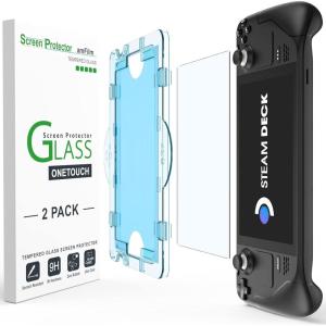 imageamFilm 2 Pack OneTouch Screen Protector Compatible with Steam DeckSteam Deck OLED Tempered Glass Designed for Steam Deck 7inch 2021 ampamp 2022 Steam Deck OLED 2023 with Easy Installation Kit