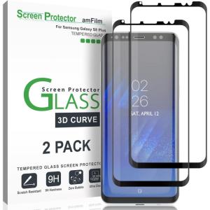 imageamFilm 2 pack Glass Screen Protector for Samsung Galaxy S8 Plus 3D Curved Tempered Glass Dot Matrix with Easy Installation Tray Case Friendly Black