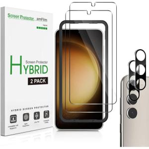 imageamFilm 22 Pack Hybrid Film Screen Protector for Samsung Galaxy S23S23 Plus 66 Inch 100 Fingerprint ID Compatible with Tempered Glass Camera Lens Protector and Easy Installation Tray