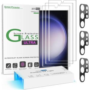 imageamFilm 33 Pack 3D Curved Tempered Glass for S23 Ultra Screen Protector Samsung Galaxy 68 Inch with Liquid Dispersion Tech Designed for Fingerprint Reader Upgraded Easier Application Tray