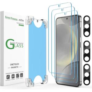 imageamFilm 33Pack AutoAlignment Magnetic OneTouch for Samsung Galaxy S24 5G 62quot Tempered Glass Screen Protector3 Camera Lens Protector30 Seconds Installation 9H Hardness Case Friendly Bubble Free