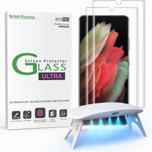 imageamFilm 3D Curved Screen Protector for Galaxy S21 Ultra 5G 68 Inch Fully Compatible with UltraSonic Fingerprint Scanner UV Gel Application Tempered Glass 2 Pack