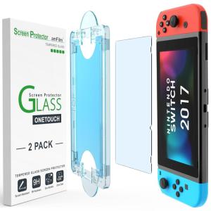 imageamFilm AutoAlignment OneTouch for Nintendo Switch OLED 70quot 2021 Matte Screen Protector Tempered Glass 30 seconds Installation Bubble Free Anti Glare Touch Sensitive Matte Finish 2 PackClear