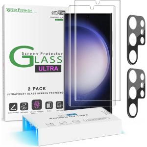 imageamFilm Compatible with Samsung Galaxy S23 Ultra Screen Protector Tempered Glass and Camera Lens Protector 5G 68 inch Fingerprint Sensor Compatible UV Gel Adhesive Installation2 Pack