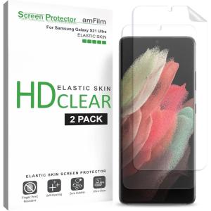 imageamFilm Elastic Skin Screen Protector for Samsung Galaxy S21 Ultra 5G 68 inch Fingerprint ID Compatible with Easy Installation Alignment Tool and Video HD Clear TPU Film Full Coverage Pack of 2