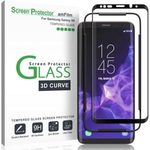 imageamFilm Glass Screen Protector for Galaxy S9 Samsung Galaxy S9 3D Curved Tempered Glass Dot Matrix with Easy Installation Tray Case Friendly Black Microfiber 1 Pack