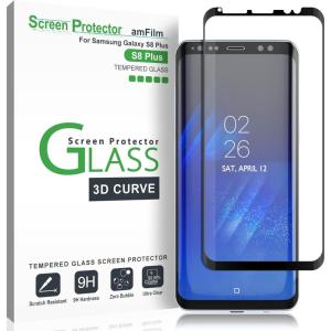 imageamFilm Glass Screen Protector for Samsung Galaxy S8 Plus 3D Curved Tempered Glass Dot Matrix with Easy Installation Tray Case Friendly Black 1 PackScreen Protector