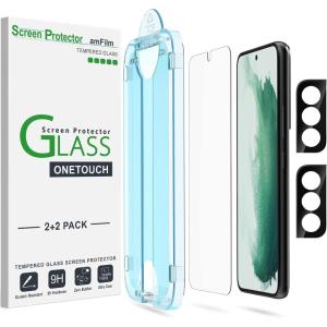 imageamFilm OneTouch Screen Protector for Samsung Galaxy S22 5G 61 Inch 9H Hardness with Camera Lens Protector Easiest to Installation and Bubble Free Tempered Glass 2 PackS2261