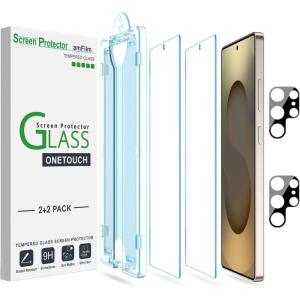 imageamFilm OneTouch Screen Protector for Samsung Galaxy S22 5G 61 Inch 9H Hardness with Camera Lens Protector Easiest to Installation and Bubble Free Tempered Glass 2 PackS25U69