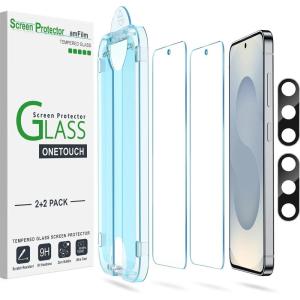 imageamFilm OneTouch Screen Protector for Samsung Galaxy S22 5G 61 Inch 9H Hardness with Camera Lens Protector Easiest to Installation and Bubble Free Tempered Glass 2 PackS25P67