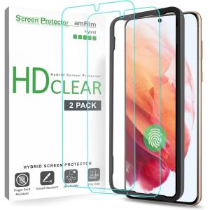 imageamFilm Screen Protector for Samsung Galaxy S21 5G 62 inch 2021 Fingerprint ID Compatible HD Clear Scratch Resistant Hybrid with Easy Installation Tray Polyethylene Terephthalate 2 Pack