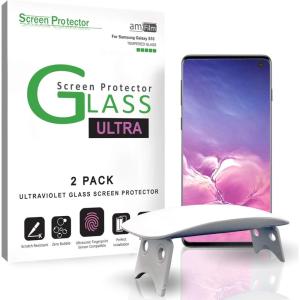 imageamFilm Ultra Screen Protector for Galaxy S10 UV Gel Application Tempered Glass Compatible with UltraSonic Fingerprint Scanner for Galaxy S10 2019 2 Pack