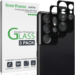 imageamFilm 3 Pack Camera Screen Protector for Samsung Galaxy S21 Ultra 5G 68 inch Tempered Glass Camera Lens Protector NO Flash Reflection BlackBlack