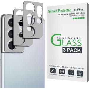 imageamFilm 3 Pack Camera Screen Protector for Samsung Galaxy S21 Ultra 5G 68 inch Tempered Glass Camera Lens Protector NO Flash Reflection BlackSilver