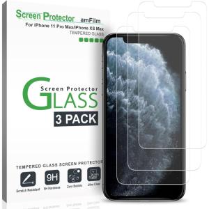 imageamFilm 3 Pack Glass Screen Protector for iPhone 11 Pro MaxiPhone XS Max 65quot Display With Easy Installation Tray