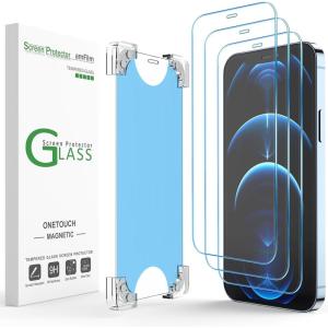 imageamFilm Magnetic OneTouch 3 Pack Compatible with iPhone 12 Pro Max 67quot Screen Protector Tempered Glass Accessories Premium Easiest Installation Kit 9H Case Friendly