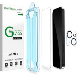 imageamFilm OneTouch 21 Pack for iPhone 15 Plus 67quot Screen Protector Tempered Glass with Camera Lens Protector Easiest Premium Installation Kit Bubble Free Case Friendly 9H Hardness AntiScratch