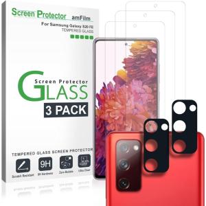 imageamFilm Tempered Glass Screen Protector and Camera Lens Protector for Samsung Galaxy S20 FEFan Edition 5G 2020 65 with Easy Installation Handles HD Clear AntiScratch BubblesFree Pack of 32