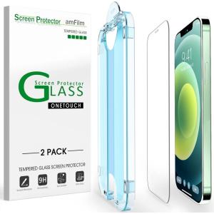 imageamFilm OneTouch Screen Protector for iPhone 17 63 2025  Camera Lens Protector  AutoAlignment install  Bubble Free  9H MilitaryGrade Tempered Glass  FHD Clarity  Case Friendly  22 PackIPH12Mini54