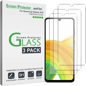 imageamFilm 3 Pack Tempered Glass Screen Protector Compatible with Samsung Galaxy A33 5G A32 4G A22 4G with Easy Installation Kit Case Friendly BubblesFree