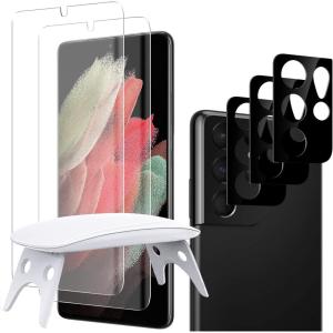 imageamFilm 3D Curved Tempered Glass Screen Protector and Camera Screen Protector for Galaxy S21 Ultra 5G 68 Inch Fully Compatible with UltraSonic Fingerprint Scanner Black Pack of 23