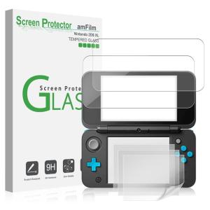 imageamFilm Nintendo 2DS XL Screen Protector Pack 2 GLASS Top 4 PET Bottom Screen Protectors for New Nintendo 2DS XL 2017 6 Protectors in Package