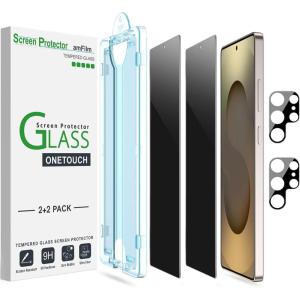 imageamFilm AutoAlignment OneTouch for Samsung Galaxy S25 Ultra 69 Privacy Screen Protector  Camera Lens Protector Tempered Glass Bubble Free 30 seconds Installation Privacy Protection 22 Pack